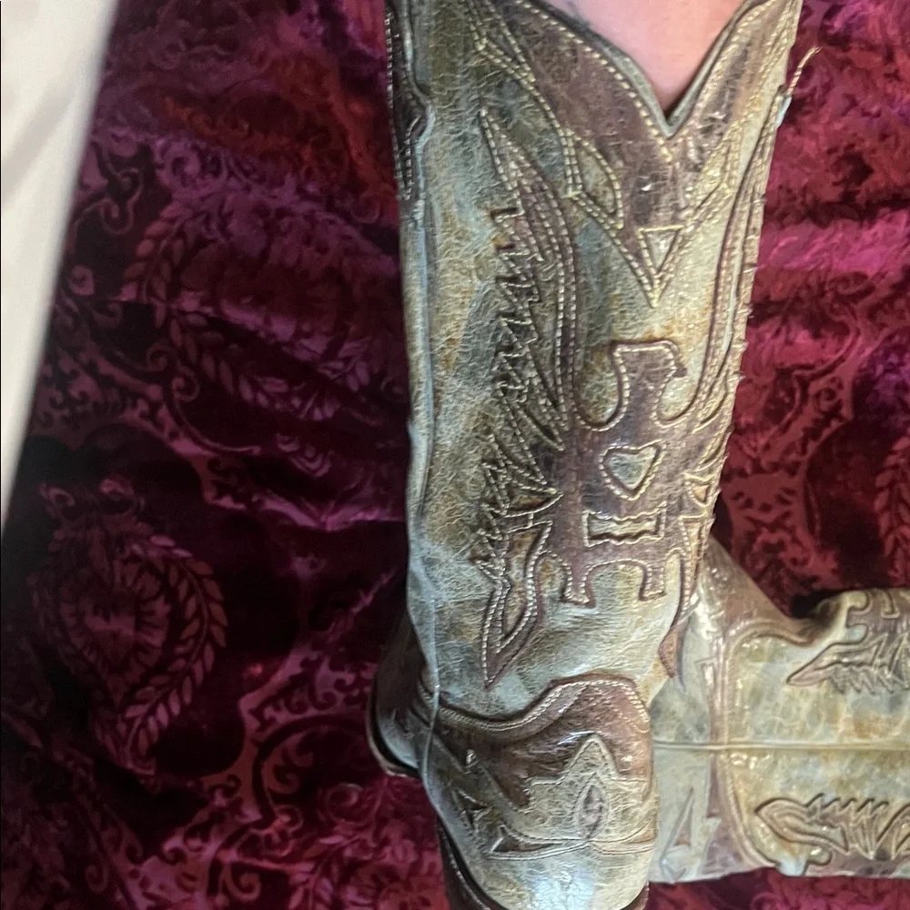 Steve Madden Moss Green Brown Leather Top Stitched Cowboy Boots 10M - Picture 8 of 12